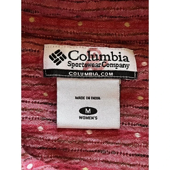Columbia Button Up Shirt (M) Burgundy Stripe Long Sleeve Retro camp Hiking - Picture 7 of 8